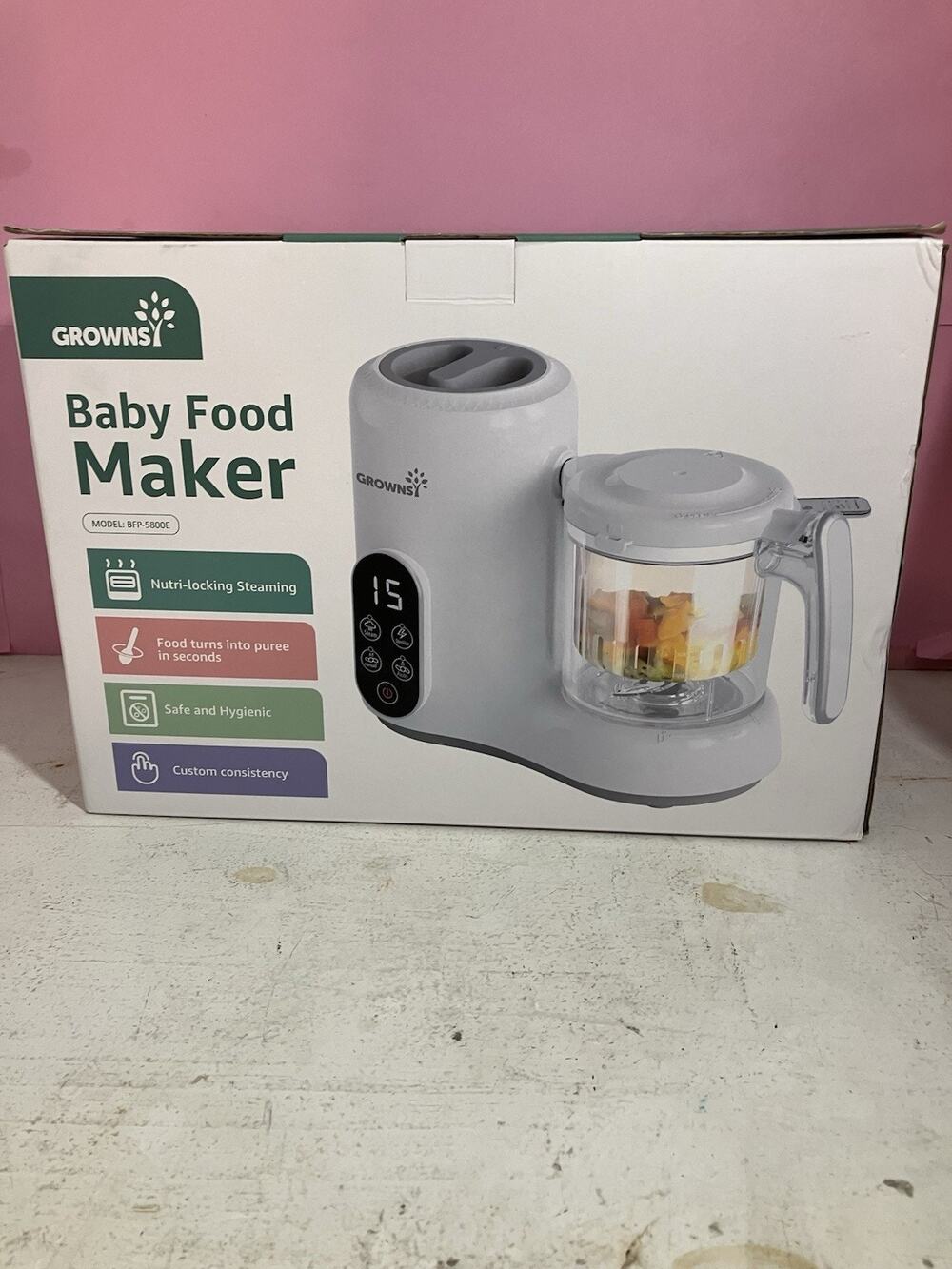 Grownsy Baby Food Maker BFP-5800E White Steamer Blender Sterilizer BPA Free NEW